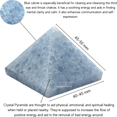 Amazing Gemstone Blue Calcite Pyramid Crystal Healing Stones - 2" Great Pyramid Figurine of Natural Stone Pyramid for Meditation, Reiki, Chakra Balancing and Crystal Pyramids Grid - color: Blue Calcite