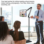 Tablet Floor Stand with Double Weight Base,Overhead Bed Phone Stand Height Adjustable/ Arm Stretchable Tablet Holder, Compatible with 4.5''-13'' iPhone, iPad, Galaxy Tab, Kindle, or Other Phones
