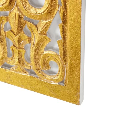 Deco 79 Wooden Floral Handmade Home Wall Decor Intricately Carved Arabesque Wall Sculpture, Wall Art 12" x 1" x 36", Gold - color: Gold