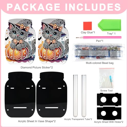 5D Diamond Painting Kit Vase, Halloween DIY cat and Pumpkin Diamond Art for Adult Beginners Acrylic Special Shaped Double-Sided Vase Handmade Crafts, Suitable for Home Living Room Desktop Decoration - color: Halloween