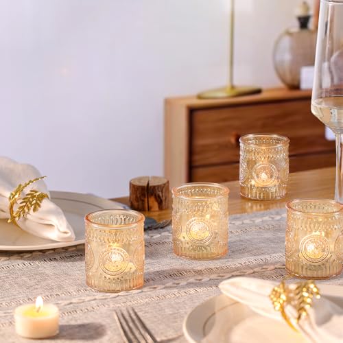 MATAHUM 12 Pcs Gold Votive Candle Holder, Glass Tealight Candle Holders for Wedding Table Centerpiece, Home Decor, Birdal Shower, Party - color: Gold, size: 12pcs