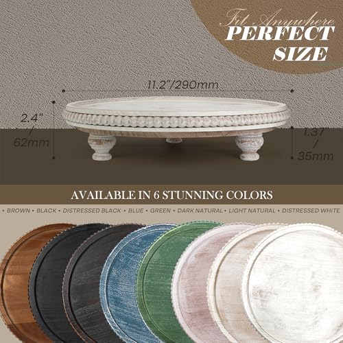 EOSAHR Rustic Beaded Pine Wooden Display Riser - Wood Risers for Display Decorative perfect for Kitchen Table, Plant Stand & Coffee Table - Boho Chic Decor Accent for Home Decor (Distressed White) - color: Distressed White