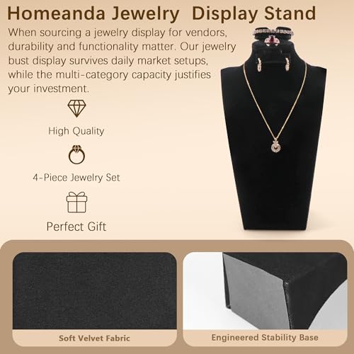 Homeanda Necklace Display Bust, Velvet Necklace Bust Display Stands for Vendors, Bust Jewelry Display Stand for Necklace, Bracelets, Earrings, Rings (Black-11.8"x6.7") - color: Black, size: 11.8"x6.7"