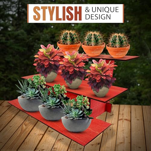 3-Tier Straight Retail Table Display Stand with Shelves for Products | 3 Step Straight Display Rack for Counter Top, Craft Shows, Farmers Market, Trade Shows, Pop ups, Soap Display, Candles (Red) - color: Red