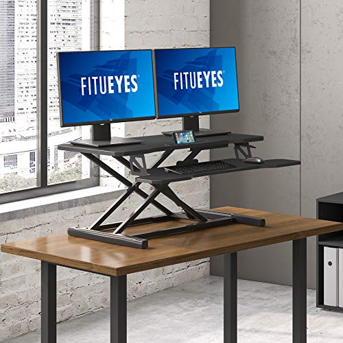 FITUEYES Height Adjustable Standing Desk 36” Wide Sit to Stand Converter Stand Up Desk Tabletop Workstation for Laptops Dual Monitor Riser Black SD309101WB - color: Black