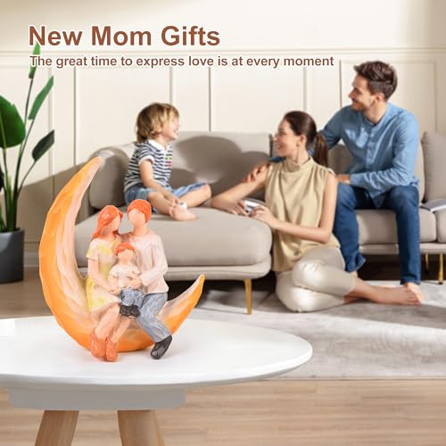 Creative Moon Family Statues - Mothers Day Decor Gifts Figurine for Mom Hand-Painted Orange Hair Sculpted Heartfelt Love Home Decor for Home Bedroom Living Room