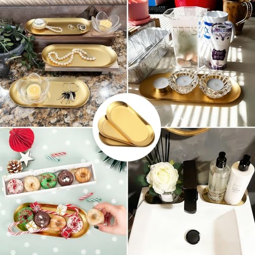 15 Pack 7 Inch Oval Stainless Steel Decorative Tray, Stainless Steel Tea Fruit Tray, 7 inch Gold Oval Trays for Bathroom Vanity, Jewelry, Perfume & Key Organizer (Gold) - size: 15 Pack 7 Inch