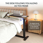 FLEXISPOT H7 Adjustable Overbed Bedside Table with Wheels Pneumatic Mobile Standing Desk Laptop Desk Rolling Computer Cart Movable Overbed Tables Hospital Home Use(27.6" W x 15.7" D, Black Maple) - color: Black Maple, size: Small