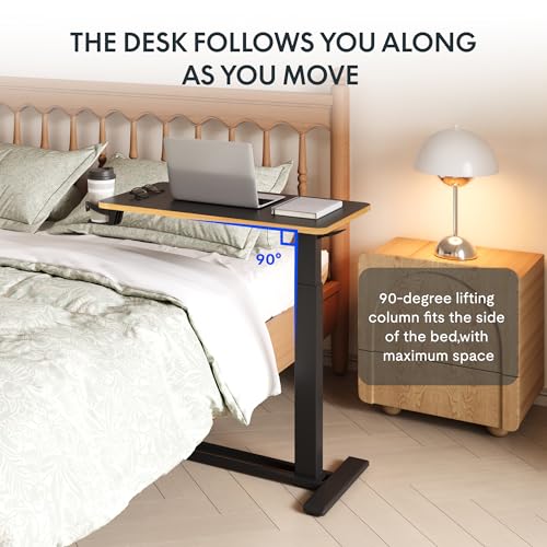 FLEXISPOT H7 Adjustable Overbed Bedside Table with Wheels Pneumatic Mobile Standing Desk Laptop Desk Rolling Computer Cart Movable Overbed Tables Hospital Home Use(27.6" W x 15.7" D, Black Maple) - color: Black Maple, size: Small