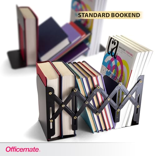 Officemate Adjustable Bookends, Expandable 4"-18", Black. - color: Black