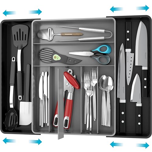Simple Houseware Expandable Kitchen Drawer Flatware Organizer, Black/Gray - color: Black/Gray