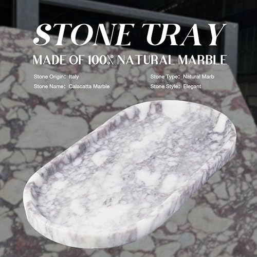 Koville Real Luxurious Marble Vanity Tray, 12"x6" Calacatta Viola Marble Catchall Tray for Bathroom, Natural Stone Perfume Trays Jewelry Dish for Dresser, Genuine Stone Storage Tray for Home Decor - color: Calacatta Viola White, size: 12" x 6" x 0.7"