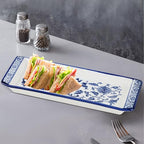 11" Blue and White Porcelain Serving Tray, Blue and White Decor Elegant Coffee Table Tray, Handcrafted Coffee Table Tea Tray Decor, Ceramic Small Tray for Kitchen Sandwich Snack Appetizer Dessert
