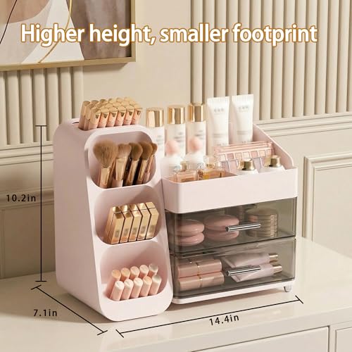 Large Capacity Makeup Organizer Countertop with Makeup Brush Holder for Vanity, Thickened Material, Bathroom Countertop Organizer Skin Care Perfumes Storage, Teen Girl Gifts for 12-23 Year（pink） - color: Pink
