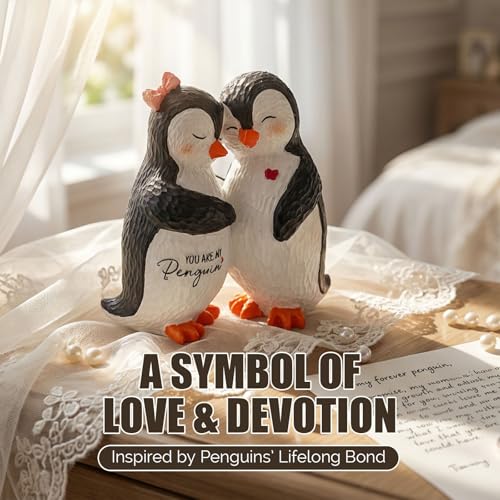 Penguin Gifts for Couple, Romantic Anniversary Wedding Gifts for Men Women, Resin Penguin Figurines, I Love You Gift for Wife Husband Girlfriend Boyfriend, Penguin Statue Home Decor with Greeting Card