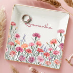 Custom Birth Month Flower Jewelry Dish, Personalized Best Friend Birthday Gifts For Women, BFF, Ring dish For Besties, Sister Gifts For Sisters, Friendship Jewelry Tray - color: Style 2