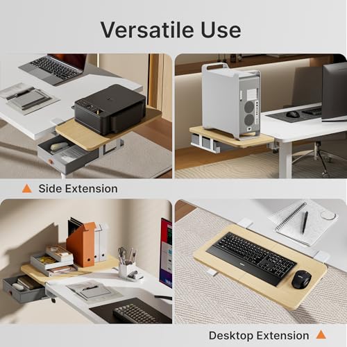 PEGZONE Desk Extender Tray, 24" x 12" Clamp On Desk Shelf, Desk Extension with Storage Drawer, Table Desk Arm Rest, Clamp On Keyboard Tray for Office and Home, Workstation Organizer, Medium, Wood - size: 24 x 12 inch, style: Wood with drawer