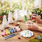 Arrowbash 6 Pcs Summer Ceramics to Paint Ready to Paint Your Own Gnome Statues 5.12 Inch Flowers Theme Paintable Figurines for Adults DIY Unpainted Ceramics Art Crafts with Brush Palette - style: Flowers