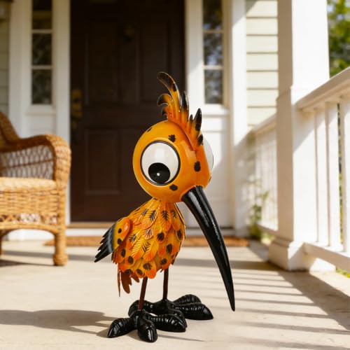 Metal Large Garden Statue,16.5" Orange Bird Statues and Sculptures for Outdoor Decor,Metal Yard Art Lawn Ornaments for Patio Backyard Decoration - color: Orange Bird
