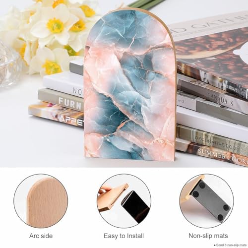Minimalist Marble Texture Wooden Bookends Shelves 2 PCS Abstract Sturdy Book Holders Desktop Organizer for Home Office Libraries - color: Color-2