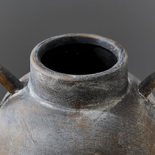 LUKA Antique Ceramic Vase with 2 Handle,7.28 inches Rustic Vase Minimalist Decor, Decorative Vases for Home Decor, Table, Living Room, Shelf, Christmas Decoration(Medium,Black) - color: M-black-(7.28 In)