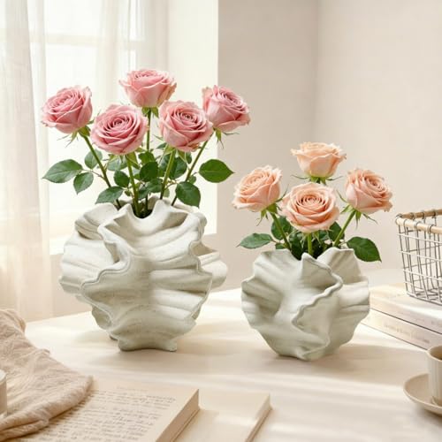 Ceramic Vase, Set of 2 White Vases for Home Decoration, Flower Vase Minimalist Nordic Boho Style for Modern Farmhouse Decor, Living Room; Kitchen; Bedroom; Dining Table; Office;Coffee Table - color: 2 White Ceramic Vases