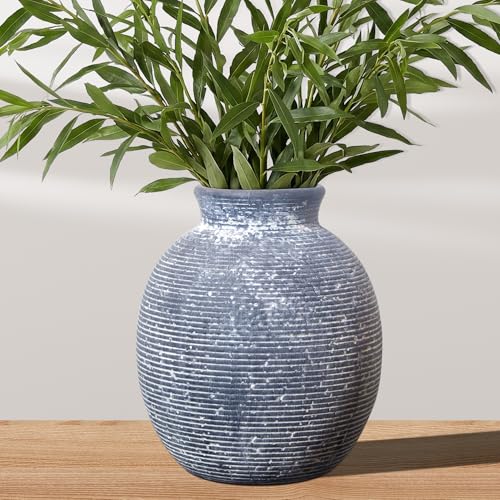 Ceramic Flower Vase for Home Decor, Rustic Farmhouse Vintage Retro Vase for Living Room, Kitchen, Bedroom, Decoration for House, Bookshelf, Dining Table, Office, Gift(7.4 inch) - color: Dark Blue-7.4"