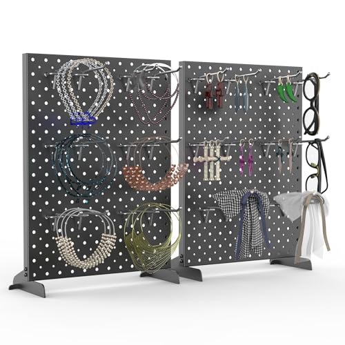 TORACK Pegboard Display Stand for Craft Shows & Fairs, 12 x 16 in Metal Tabletop Pegboard Display with Hooks for Christmas Fair Event(Black, Pack of 2) - style: 2-Pack Black