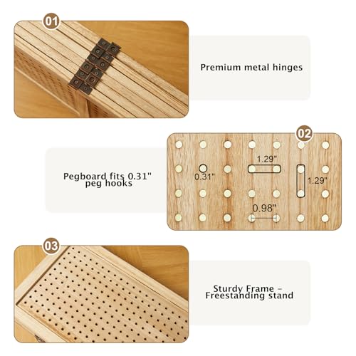 Pegboard Display, 5.6Ft Portable Freestanding Wall Organizer Wooden Room Divider Folding Privacy Screens for Craft Art Display Board (6 Panels, Natural) - color: Natural, size: 6 Panels