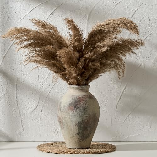 SIDUCAL Ceramic Vintage Flower Vase | 9 Inch Large Pottery Rustic Farmhouse Boho Vase for Home Decor, Table, Living Room, Bathroom, Coffee Desk, Shelf, Mantel Decoration, Wedding, Terra - color: 1009-terra
