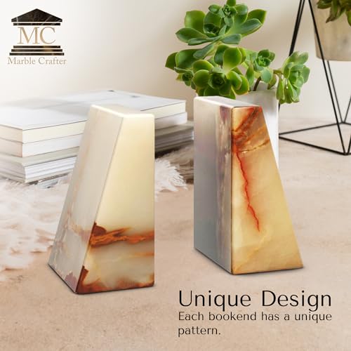 Modern Wedge Marble Bookends (Light Green Onyx) - color: Light Green Onyx