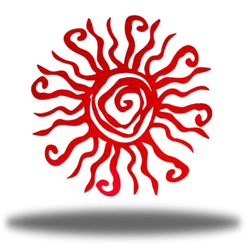 Riverside Designs Wacky Sun Metal Wall Art Indoor/Outdoor Decor - 12" Red Rust Proof Wall Sculpture - Made in USA - Ideal for Bedroom, Garden, Home, Patio and Farmhouse - color: Red, size: 12"L x 12"W