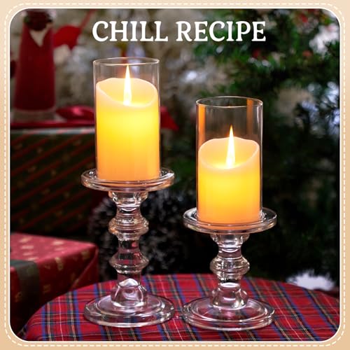 CHILL RECIPE Hurricane Candle Holder Glass Pillar Candle Holder Set of 3, Tall Big Wide Taper Candlestick Candle Holder with Chimney for Christmas Decoration Wedding Table Dinning Church Centerpiece - color: Clear-hurricane