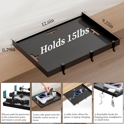 Foldable Bedside Shelf, Metal Clip-On Bed Tray Table for Bunk Bed & Dorm Beds, Dorm Room Essentials Organizer for College Students, Floating Tray, Space Saving Nightstand for Loft Beds (Black, Small) - color: Black, size: Small