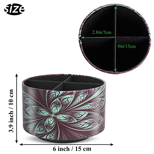 lizimandu Round Leather Art Supply Organizer,Remote Control Holder,360 Degree Rotating,Multi-Functional Pencil Holder,4 Compartments Desktop Stationary Organizer(1-Green Flower) - color: 1-Green Flower