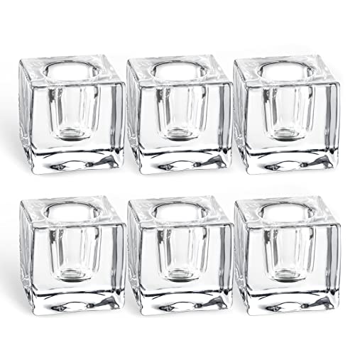 Glass Candle Holder Set of 6 Taper Candle Holders for Candlesticks Clear Crystal Candle Stick Candle Holders for Table Centerpiece Square Candlestick Holders for Wedding Easter Christmas Thanksgiving