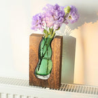 Wood and Glass Inlay Vases Farmhouse Wooden Glass Flower Vase Solid Wood Glass Vase Home Decor Vases for Centerpiece (9.45 Inches) - size: 9.45 Inches