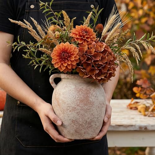 Ceramic Flower Vase Home Decor - 7.28Inch Farmhouse Rustic Vase,Double Handle Pottery Terracotta Vases for Living Room Dining Bedroom Table Decor Festive Decor Housewarming Gift