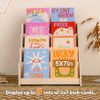 PUERSI Greeting Card Display Stand, Wooden 4-Tier Postcard Display Stand Holder for Sticker, Vendors, Retail Stores, Beige - color: Beige