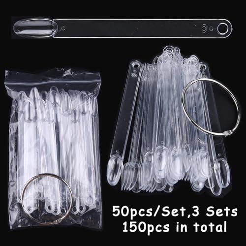 150 Pcs Clear Nail Swatch Sticks with Ring, Oval Shape Nail Swatches for Gel Polish, Transparent Acrylic Tips for Organization, Displaying Colors and Training Nails tech Supplies for Home or Salon Use - color: Clear Oval New