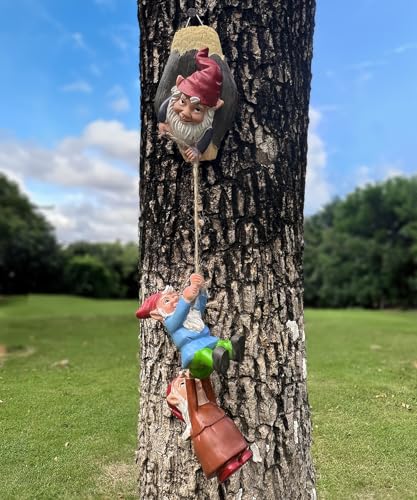 Teaeeno Garden Gnome Statue Set,Gnome Climbing Tree and Tree Stump Decor,Vivid Fairy Gnome Outdoor Sculpture,Whimsical Gnomes Miniature Figurines,Micro Gnome Landscape Figurine for Lawn Balcony Patio - color: Purple