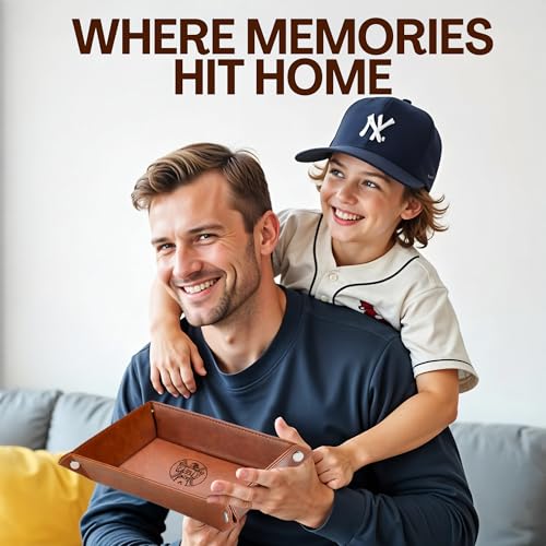 Personalized Baseball Leather Valet Tray with Engraved Name – Custom Nightstand Organizer for Men, Perfect Dad Birthday Gift Idea for Husband, Boyfriend or Father’s Day - style: Baseball