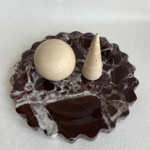 Marble Scalloped Tray Round Wave Tray Small Serving Platter for Counter, Bathroom, Kitchen, Nightstand, Jewelry Ring Dish Holder (Rosa Levanto) - color: Rosa Levanto