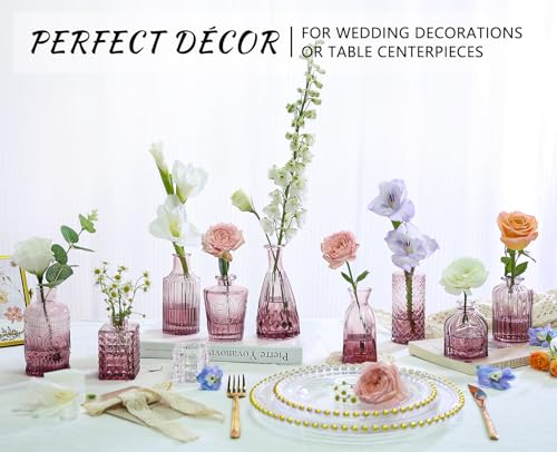 SUPMIND 12pcs Glass Bud Vase Set, Small Purple Flower Vases for Centerpieces in Bulk, Mini Vintage Vase for Wedding, Home,Table Decoration - color: Purple, size: 12Pcs
