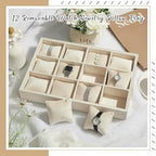 Henoyso 2 Pieces 12 Grid Velvet Watch Tray Jewelry Organizer Stackable Watch Bracelet Bangle Display Holder Adjustable Pillow(Beige) - color: Beige, size: 12 Grid