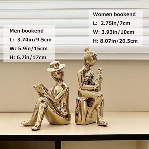 Decorative Book Ends Ceramic Bookends for Shelves, Home Office Decor Aesthetic Statues Book Stopper for Bookshelf Table Bedroom Living Room Decoration (Gold) - color: Gold