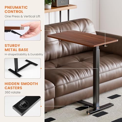 Sweetcrispy Overbed Bedside Table with Wheels, Adjustable Hospital & Home Use Bed Table, Rolling Laptop Table, Mobile Standing Desk, Rust - color: Rust