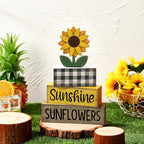 Yuntau 4 Pcs Sunflower Decorations Sunflower Wooden Sign Sunshine Table Centerpiece Summer Tiered Tray Decor Decorative Faux Book Stack Block for Coffee Table Fireplace Mantel Floating Shelf - style: Sunflower