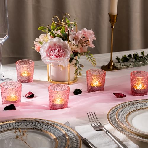 6 Pack Patented Sun Moon Star Embossed Glass Tea Light Candle Holders - Unique Votive Candle Holders for Wedding, Party, and Table Centerpieces (Multi-Color) - color: Multicolor