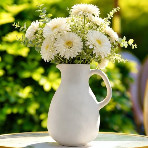 Ceramic Flower Vase 8 inch White Farmhouse Vase with Handles for Home Decor Vintage Rustic Decorations for Bathroom, Living Room, Entryway, Wedding - color: 8 Inch-white